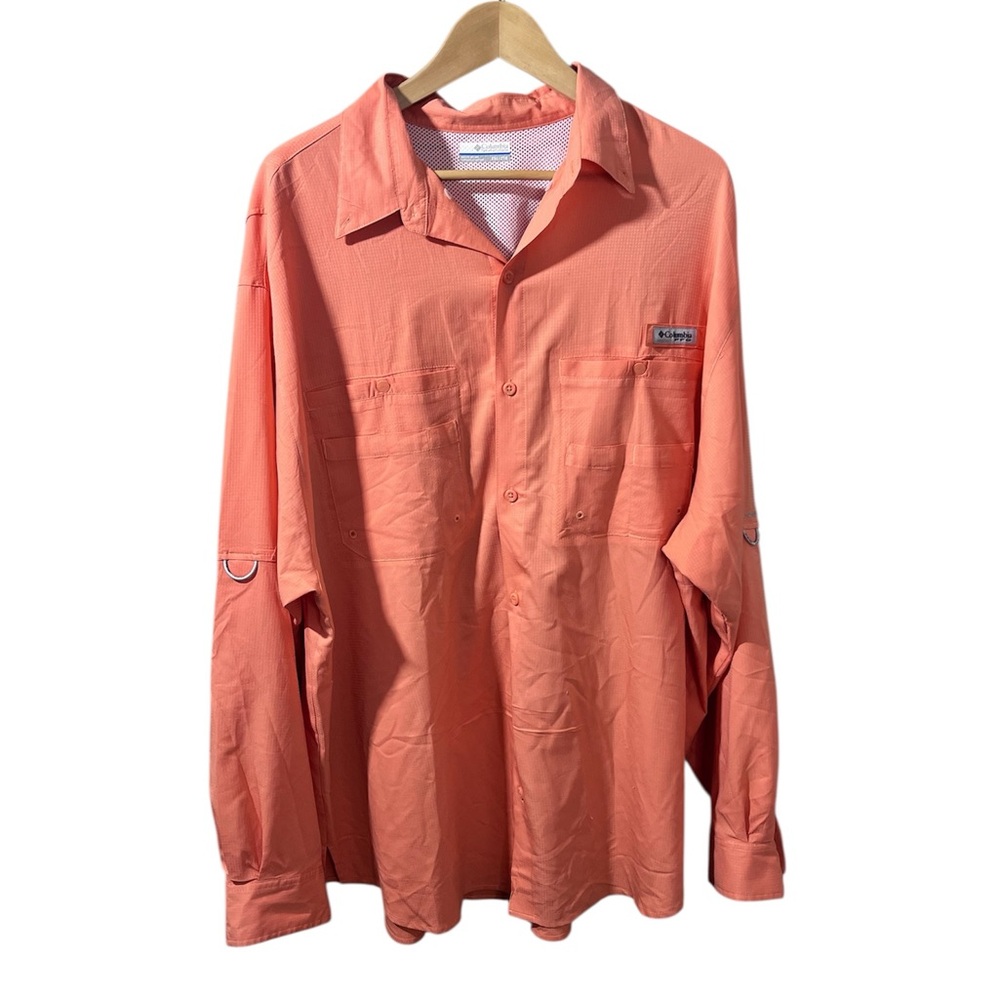 Columbia PFG Fishing Shirt Men’s XXL Orange Long Sleeve Vented Button Up